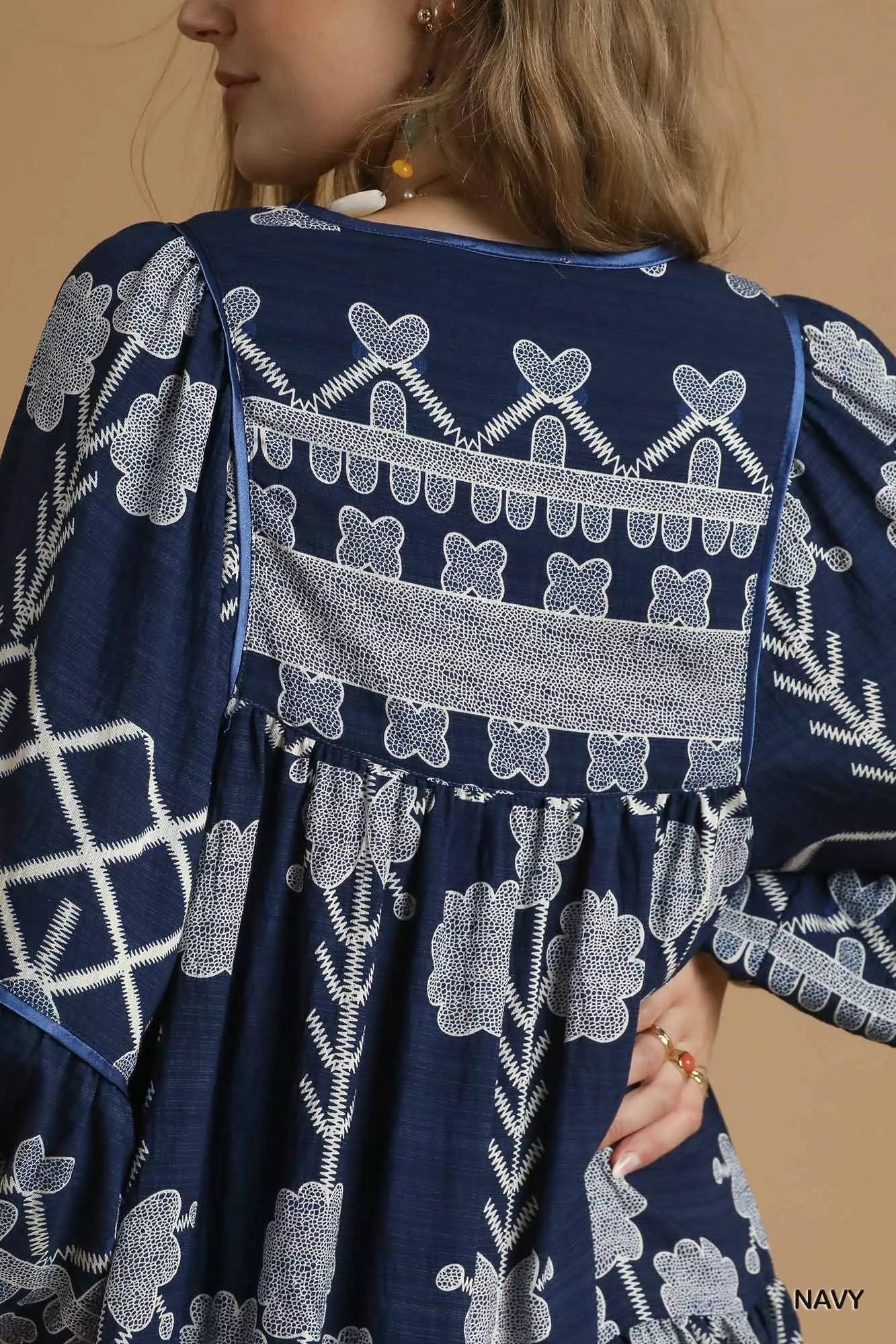 Umgee Tribal Print Dress with Tie Neck b17ea610-4567-47b7-b180-2c671cc8217f-Max-Origin