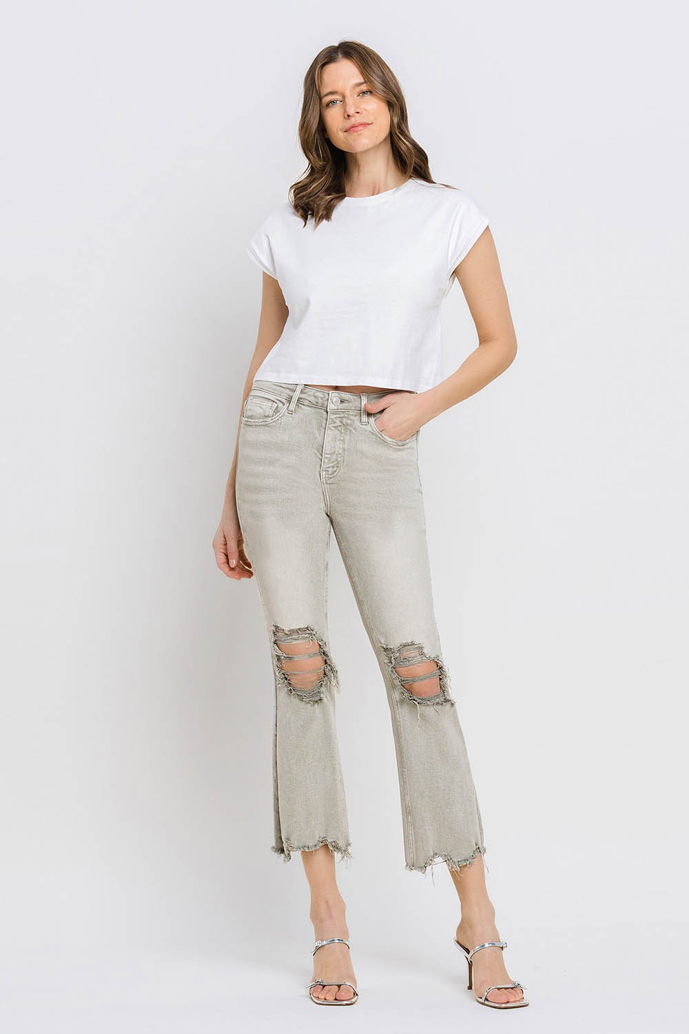 Lovervet Distressed Raw Hem Cropped Flare Jeans Lovervet Distressed Raw Hem Cropped Flare Jeans - TopFashionHQ