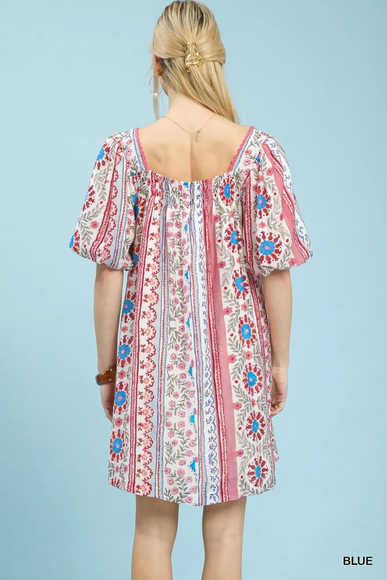 Umgee Mixed Print Puff Sleeve Mini Dress b198d8ba-753b-4a8d-ba86-85ee1fbb2dea-Max-Origin