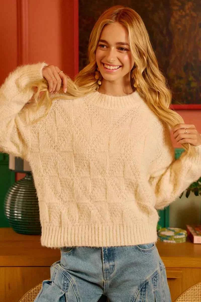 BiBi Checker Board Drop Shoulder Sweater BiBi Checker Board Drop Shoulder Sweater