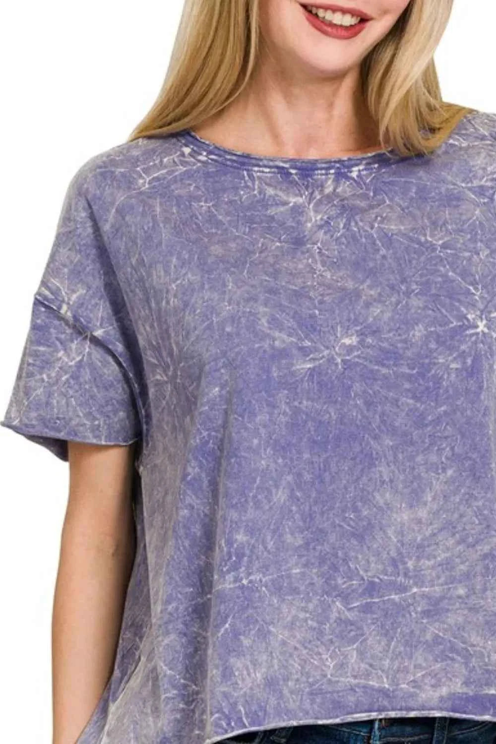 Zenana Washed Crew Neck Short Sleeve Crop Box Tee Zenana Washed Crew Neck Short Sleeve Crop Box Tee