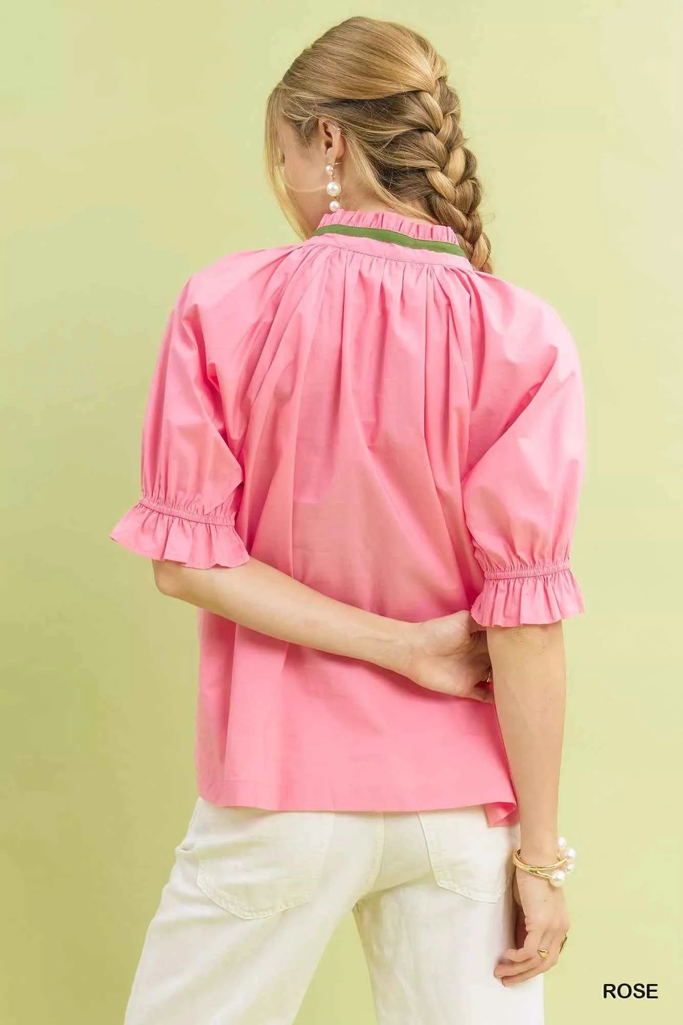 Umgee Embroidered Floral Top with Contrast Trim Umgee Embroidered Floral Top with Contrast Trim