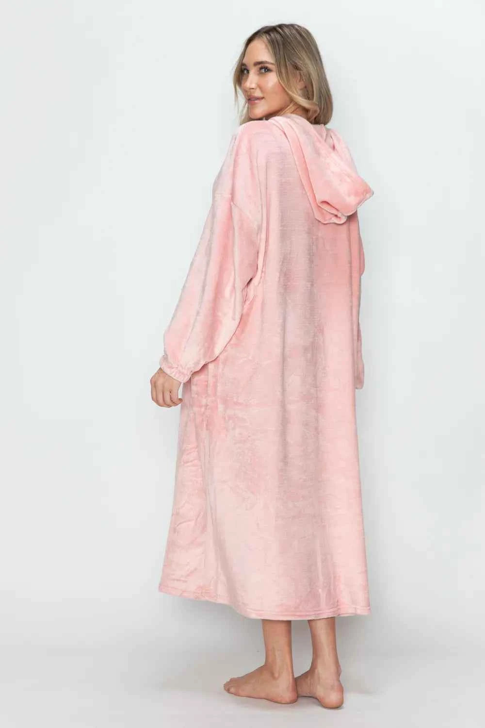 Double Take Full Size Pocketed Hooded Midi Lounge Dress Double Take Full Size Pocketed Hooded Midi Lounge Dress