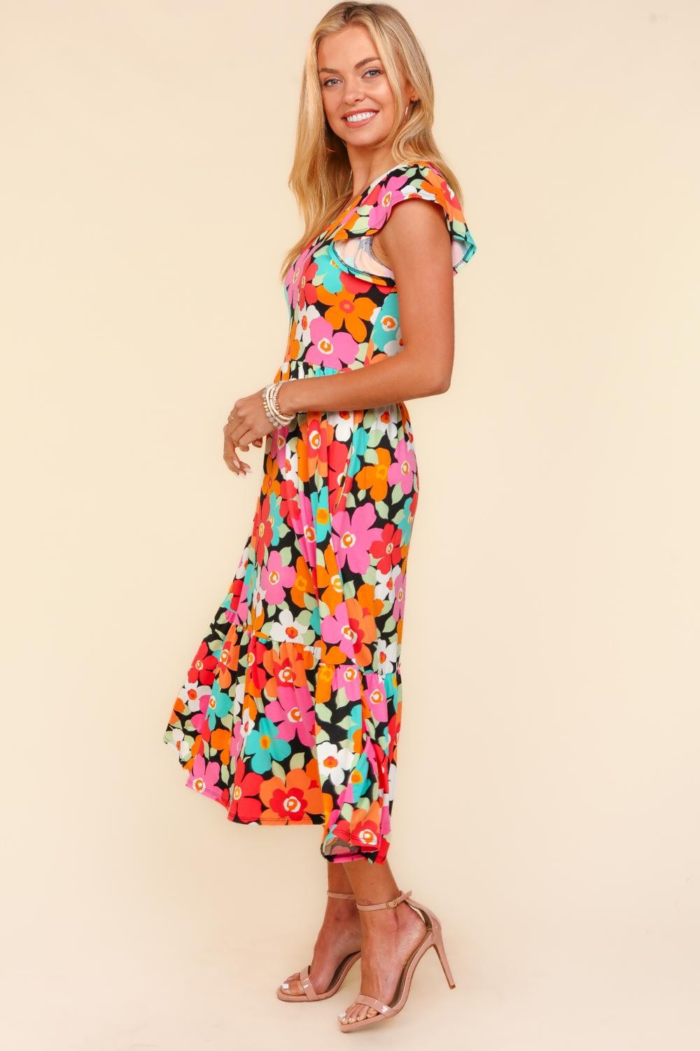 Haptics Floral Midi Dress with Side Pockets Haptics Floral Midi Dress with Side Pockets - TopFashionHQ