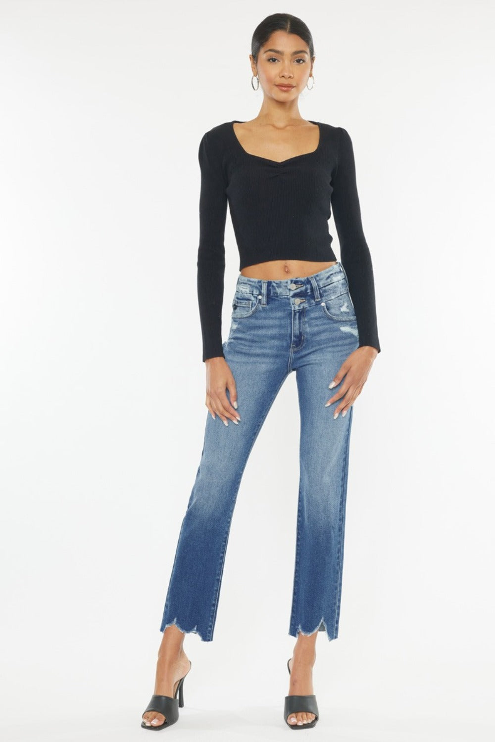 Kancan High Rise Wide Waistband Slim Straight Jeans Kancan High Rise Wide Waistband Slim Straight Jeans - TopFashionHQ