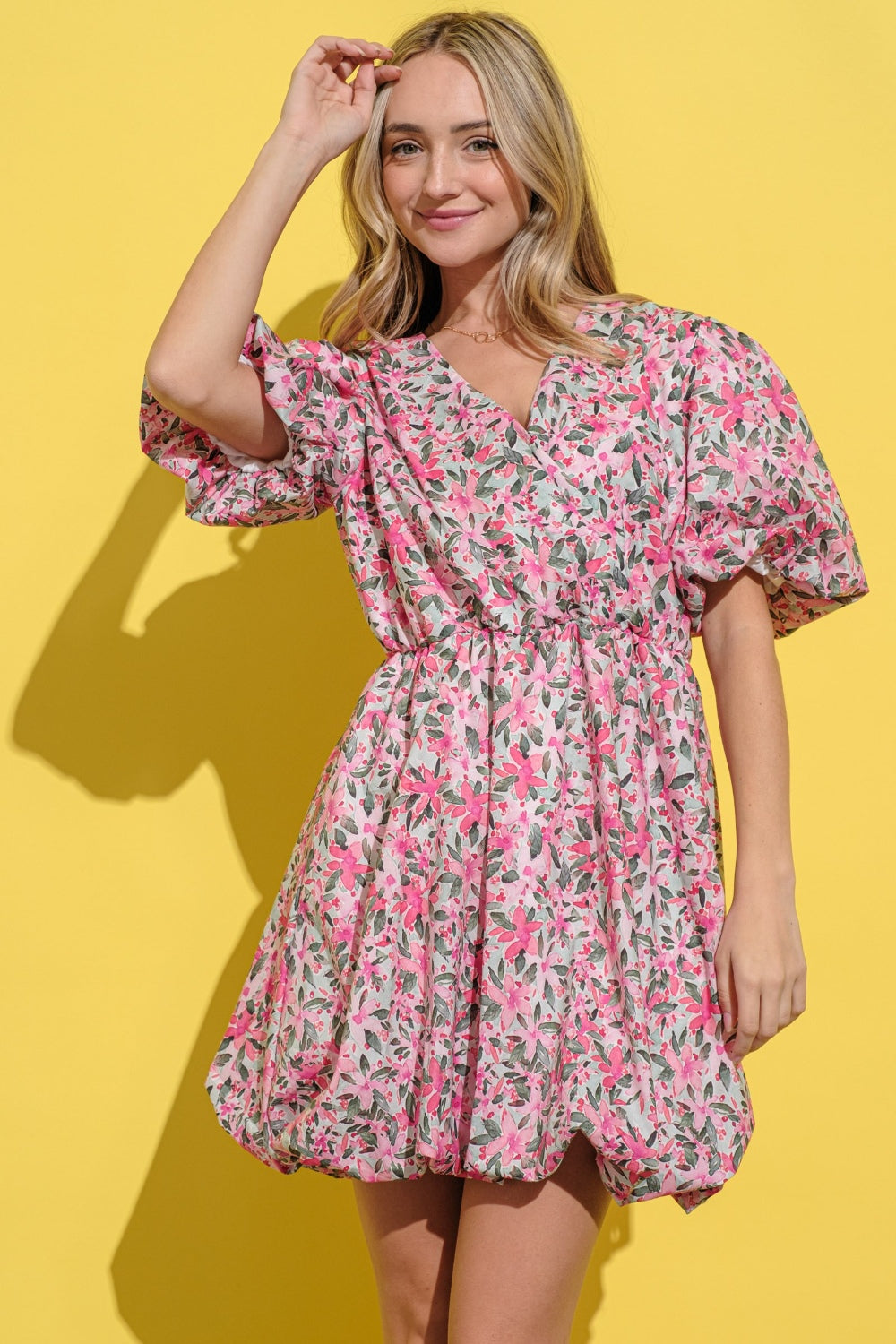 And The Why Full Size Floral Surplice Puff Sleeve Dress And The Why Full Size Floral Surplice Puff Sleeve Dress - TopFashionHQ