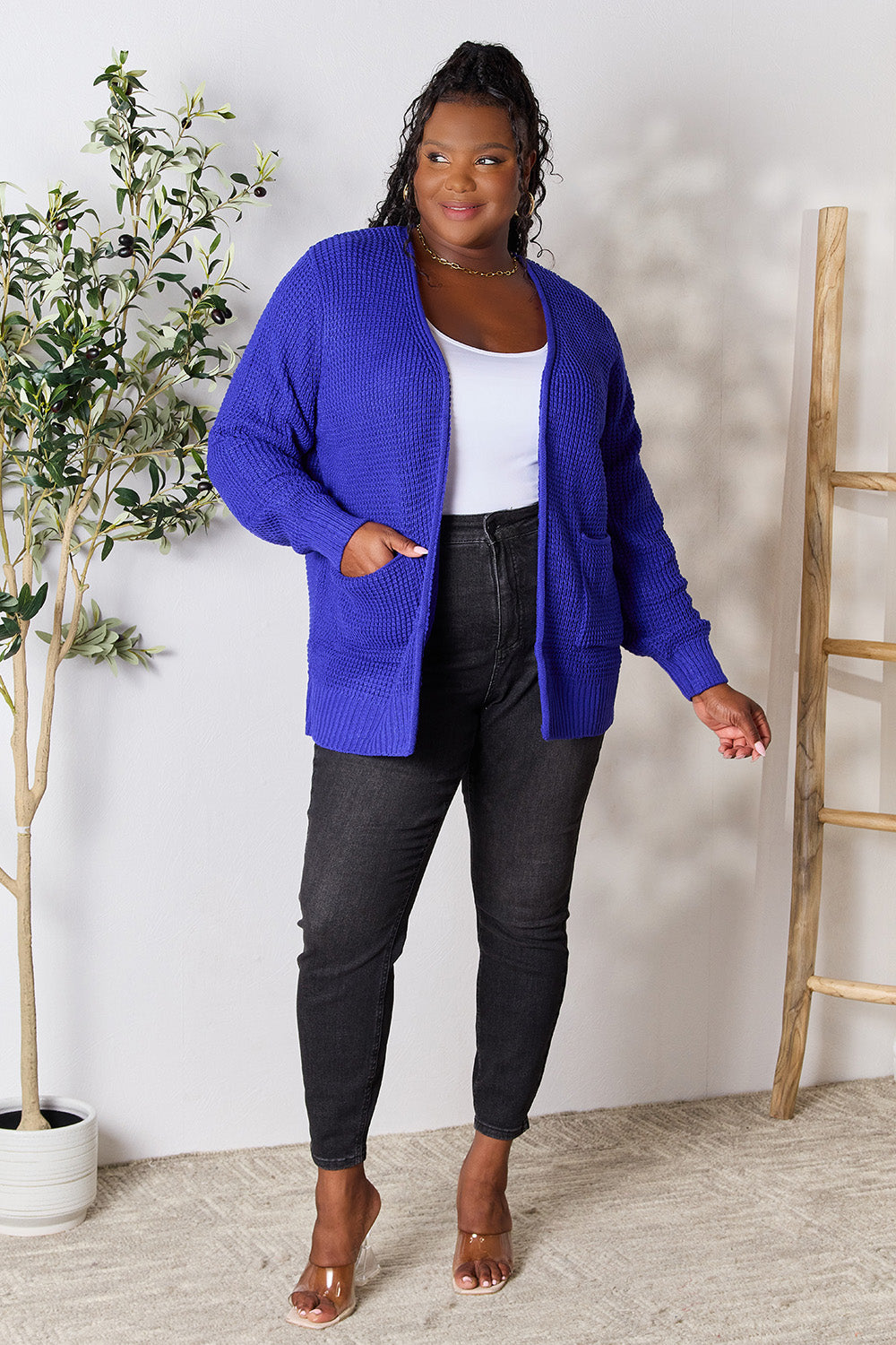 Zenana Full Size Waffle-Knit Open Front Cardigan Zenana Full Size Waffle-Knit Open Front Cardigan - TopFashionHQ