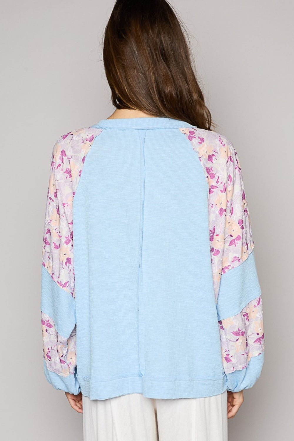 POL Round Neck Balloon Floral Long Sleeve Top POL Round Neck Balloon Floral Long Sleeve Top - TopFashionHQ