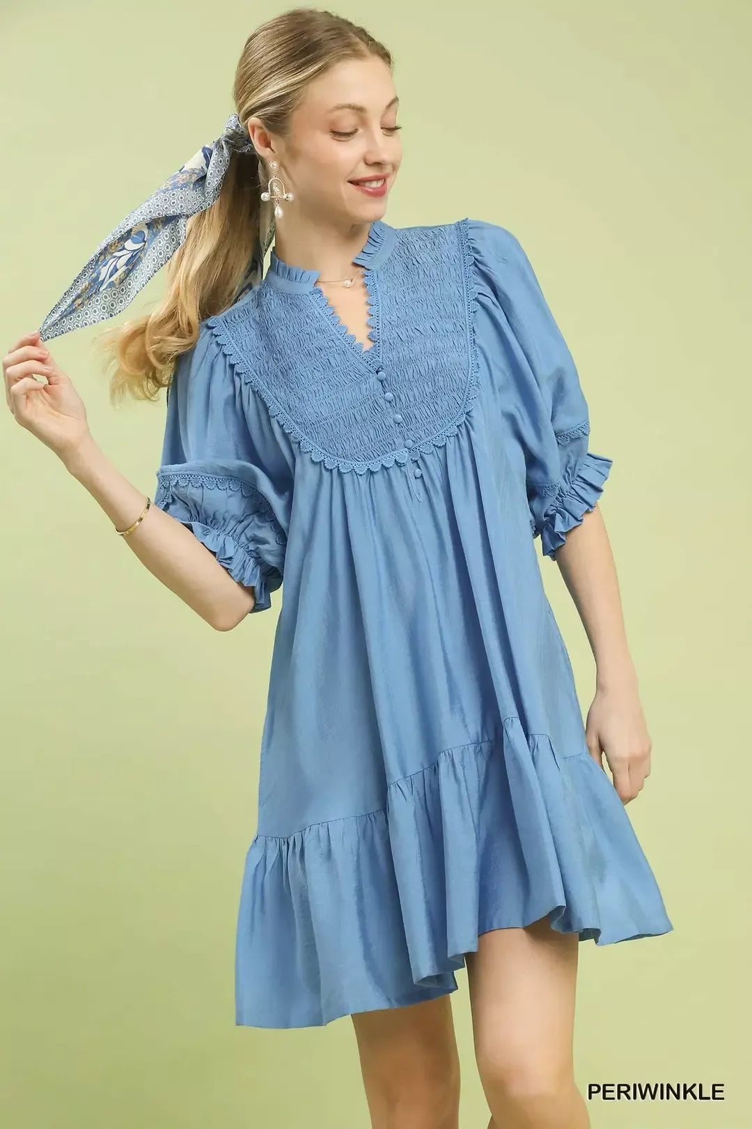 Umgee Smocked Bib Ruffle Hem Babydoll Dress b2b5a8a3-f0b4-4878-8d37-d64f6a31a603-Max-Origin