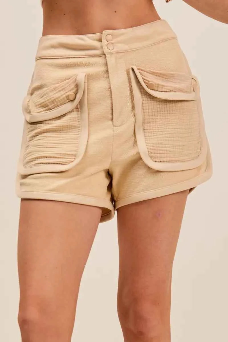 SO ME Mineral Washed Terry High Rise Cargo Shorts SO ME Mineral Washed Terry High Rise Cargo Shorts