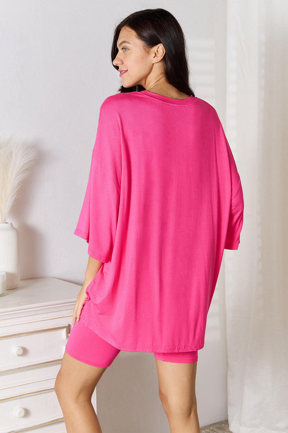 Basic Bae Full Size Soft Rayon Three-Quarter Sleeve Top and Shorts Set Basic Bae Full Size Soft Rayon Three-Quarter Sleeve Top and Shorts Set - TopFashionHQ