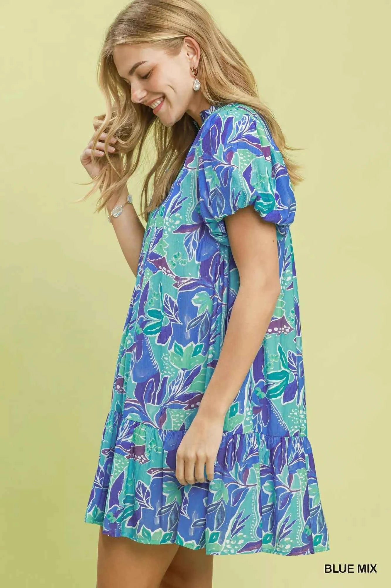 Umgee Tropical Floral Puff Sleeve Tiered Mini Dress Umgee Tropical Floral Puff Sleeve Tiered Mini Dress