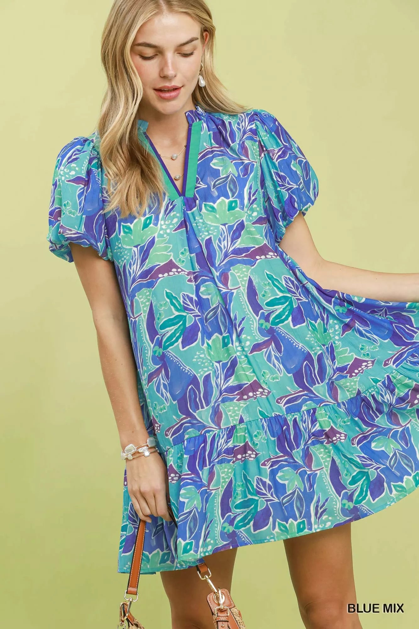 Umgee Tropical Floral Puff Sleeve Tiered Mini Dress b31e1ad4-9b4c-431f-bd06-36e6bbaab762-Max-Origin
