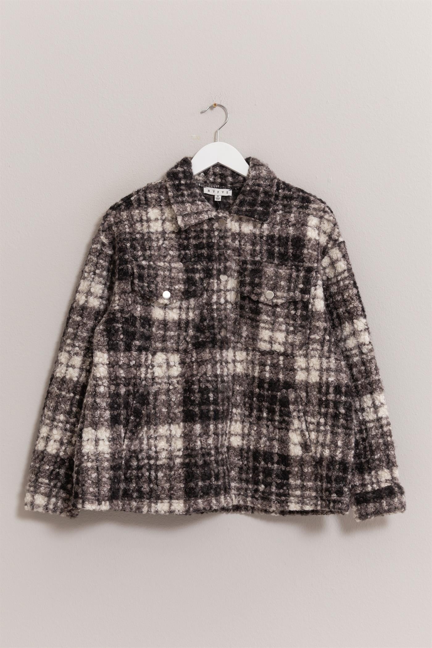 HYFVE Plaid Button Up Boucle Jacket HYFVE Plaid Button Up Boucle Jacket