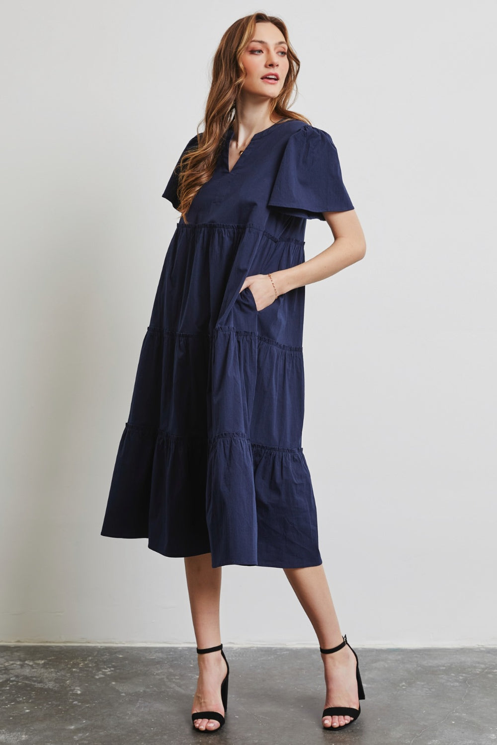 HEYSON Full Size Cotton Poplin Ruffled Tiered Midi Dress HEYSON Full Size Cotton Poplin Ruffled Tiered Midi Dress - TopFashionHQ