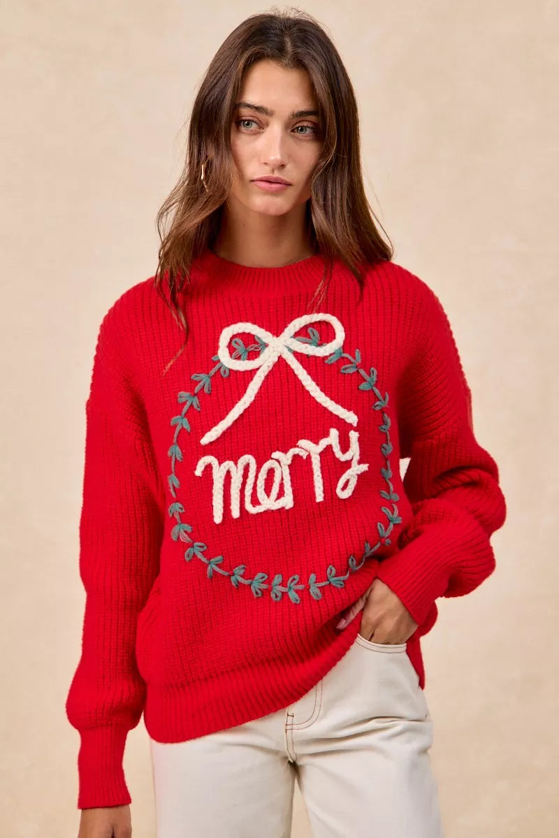 BiBi Christmas Wreath Merry Letter Knit Top b3e685664c564e4d8b0aae74bede7828-Max-Origin