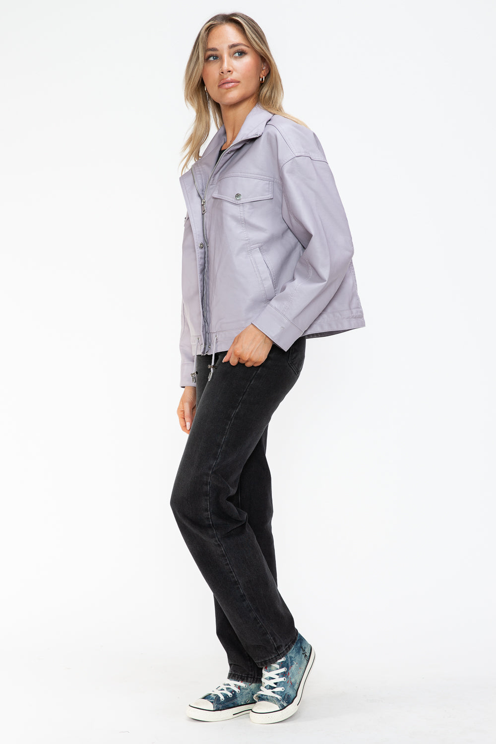 How Dare U Drawstring Hem PU Leather Zip Up Jacket How Dare U Drawstring Hem PU Leather Zip Up Jacket - TopFashionHQ