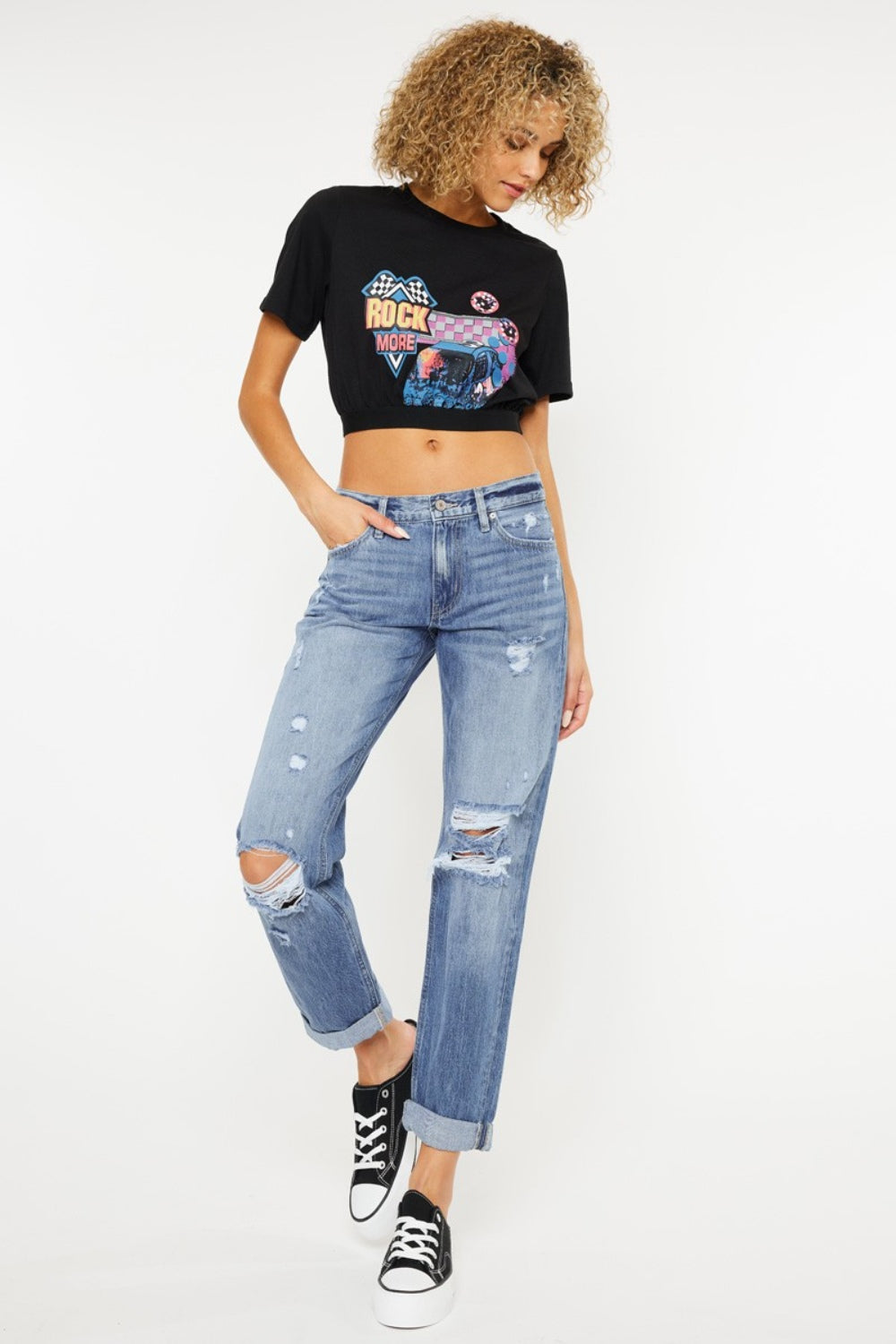 Kancan Mid Rise Distressed Straight Jeans Kancan Mid Rise Distressed Straight Jeans - TopFashionHQ