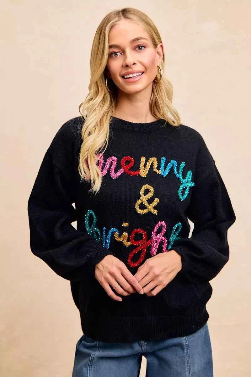 BiBi Tinsel Lettering Christmas Sweater BiBi Tinsel Lettering Christmas Sweater