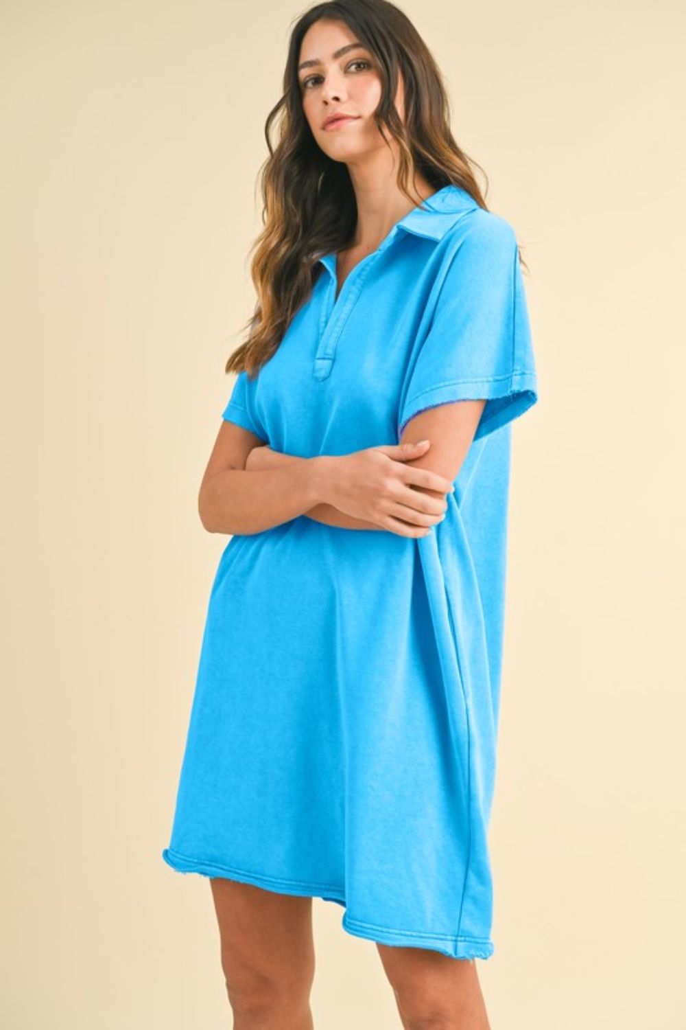 Annie Wear Mineral Washed Johnny Collar Short Sleeve Dress Annie Wear Mineral Washed Johnny Collar Short Sleeve Dress