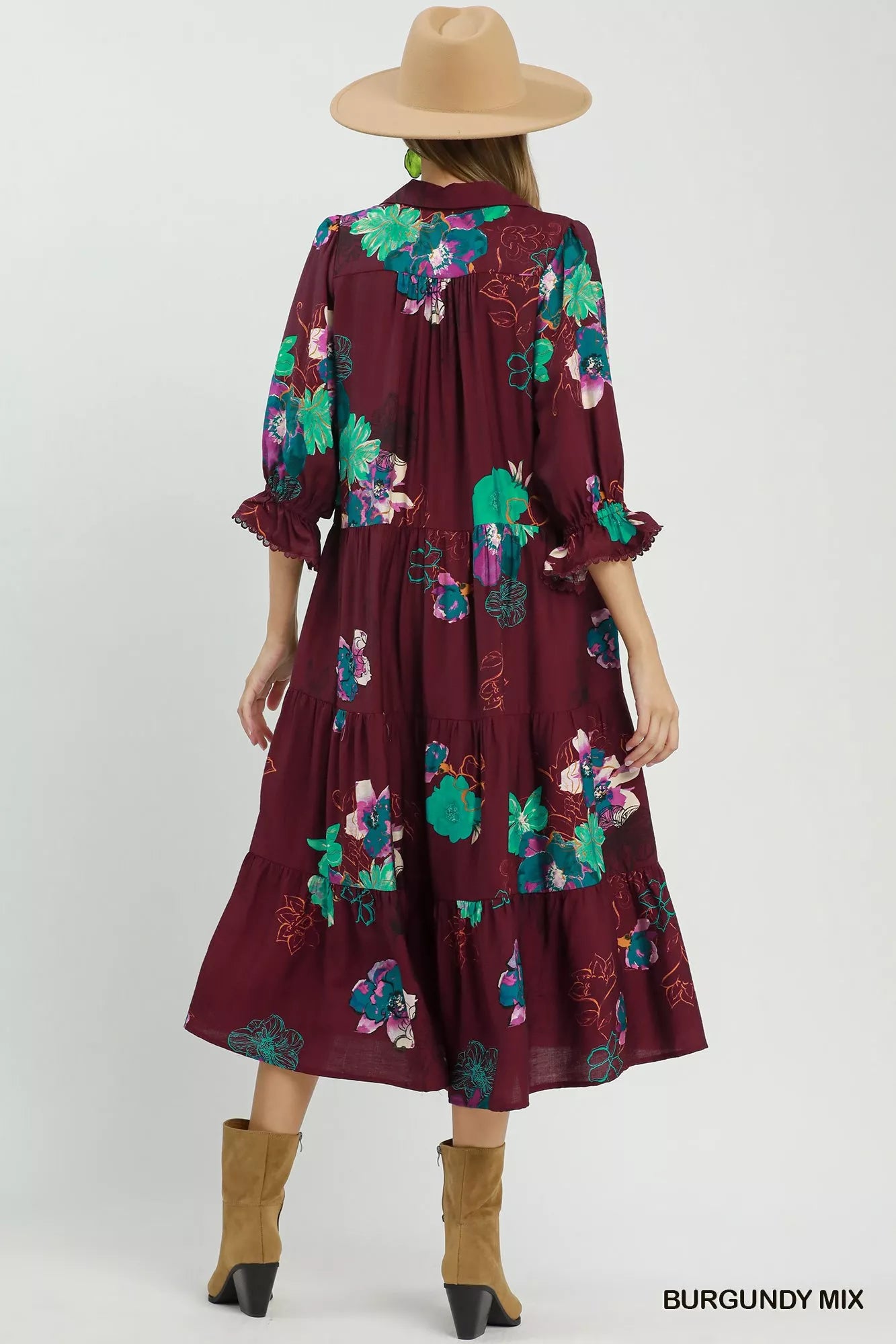 Umgee Floral Print Tiered Midi Dress with Puff Sleeves b427c939-d8f6-4533-9aac-42117e009db8-Max-Origin
