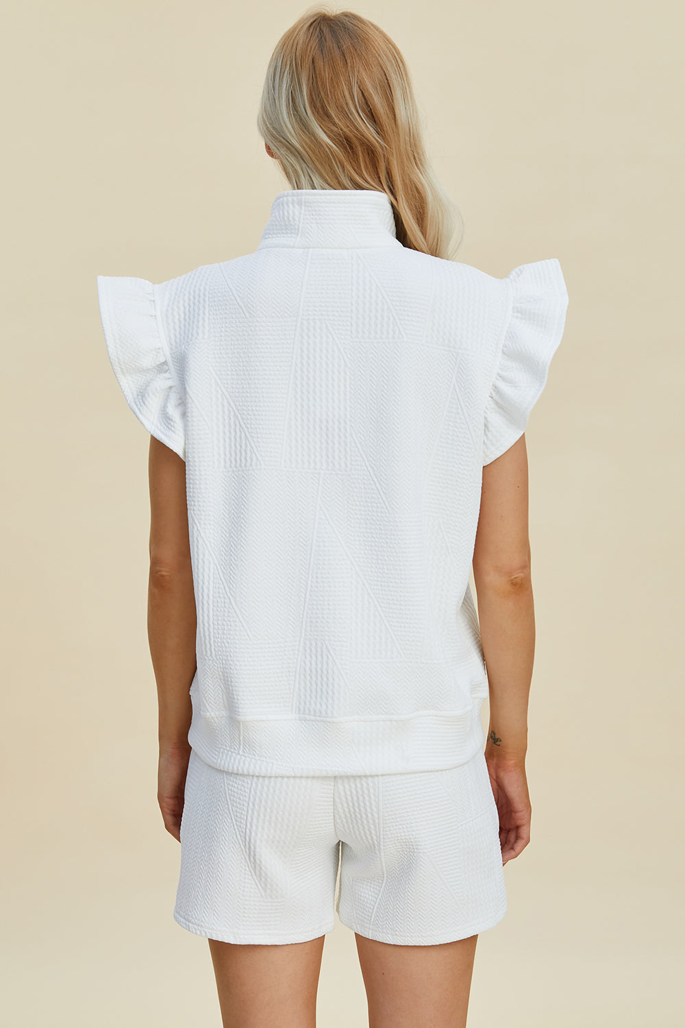 Double Take Full Size Texture Flounce Sleeve Top and Shorts Set Double Take Full Size Texture Flounce Sleeve Top and Shorts Set