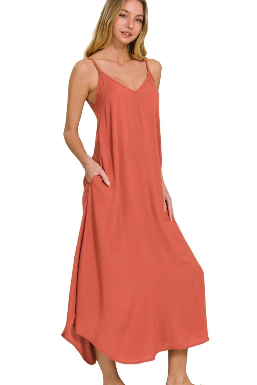 Zenana Woven Arc Hem Cami Midi Dress With Flowy Pockets b44409b1-8e45-418c-96d0-5b96e74129aa-Max-Origin