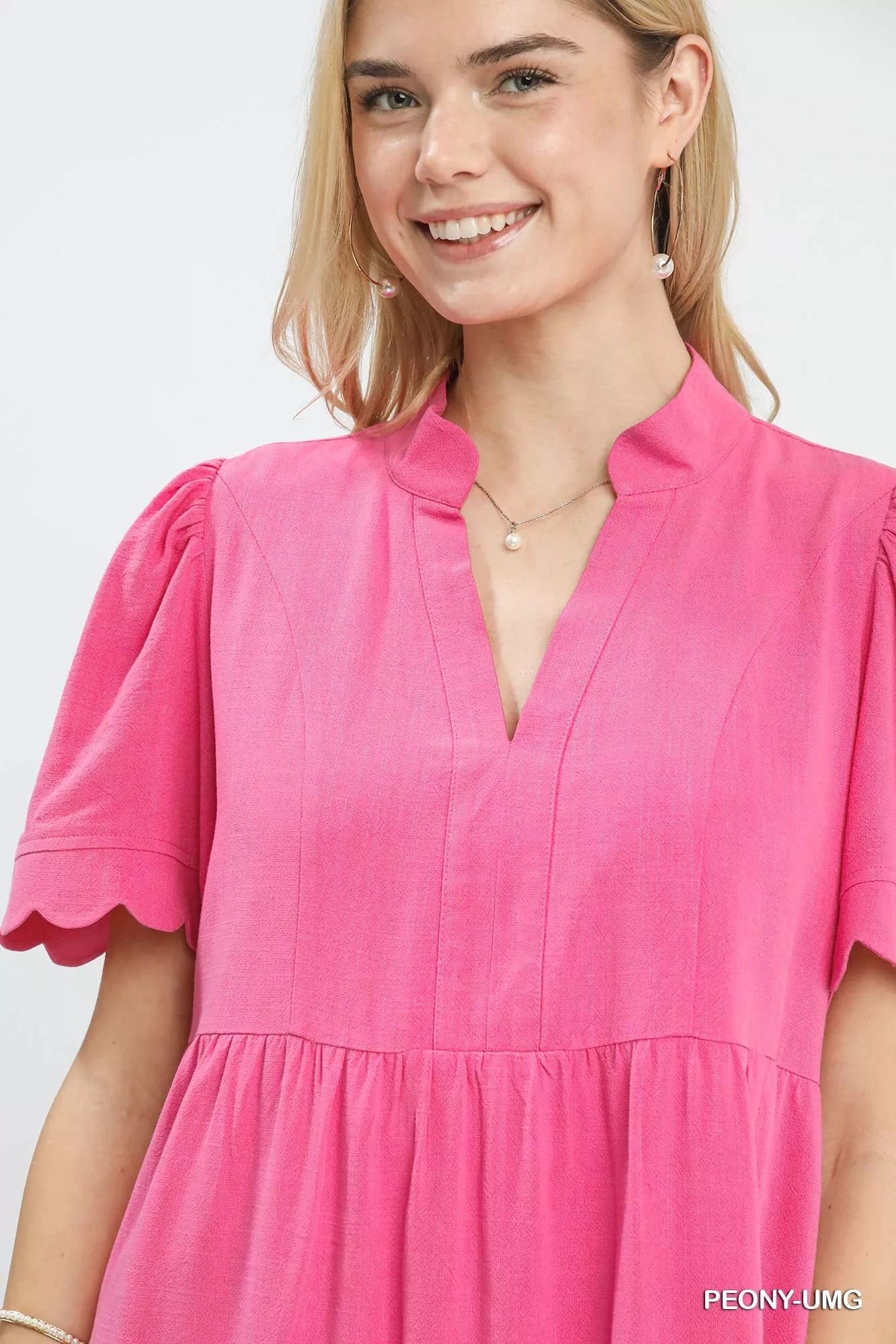 Umgee Linen Tiered Babydoll Dress with Scalloped Sleeves b44ac05e-4417-4432-90c5-e2acdb9cb02e-Max-Origin