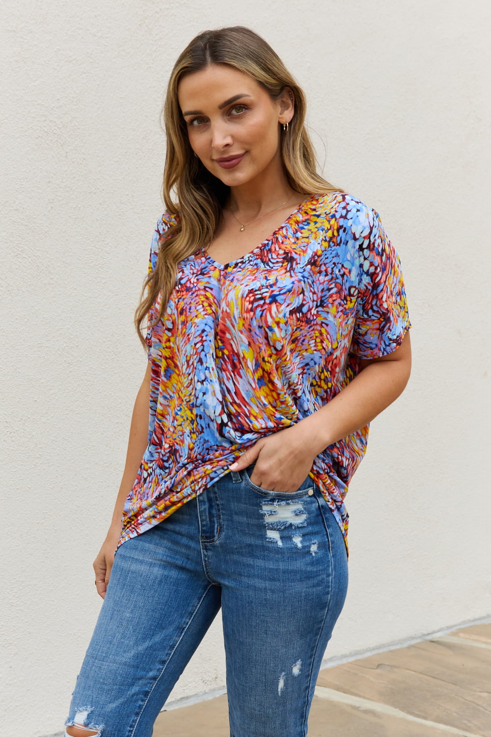 Be Stage Full Size Printed Dolman Flowy Top Be Stage Full Size Printed Dolman Flowy Top - TopFashionHQ
