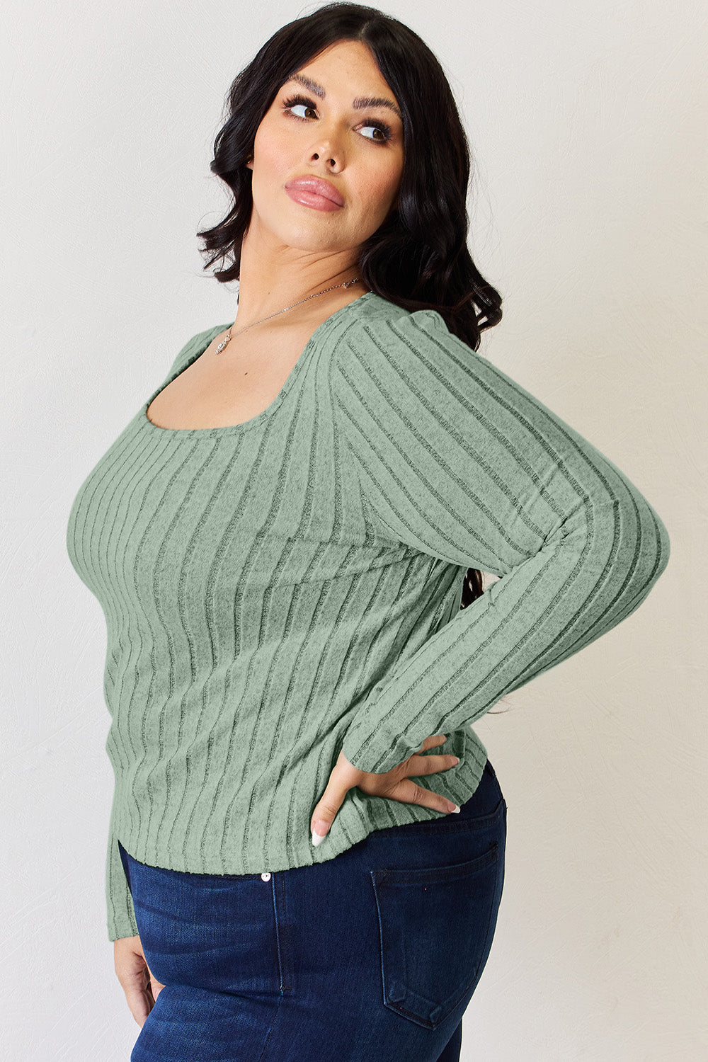 Basic Bae Full Size Ribbed Long Sleeve T-Shirt Basic Bae Full Size Ribbed Long Sleeve T-Shirt - TopFashionHQ
