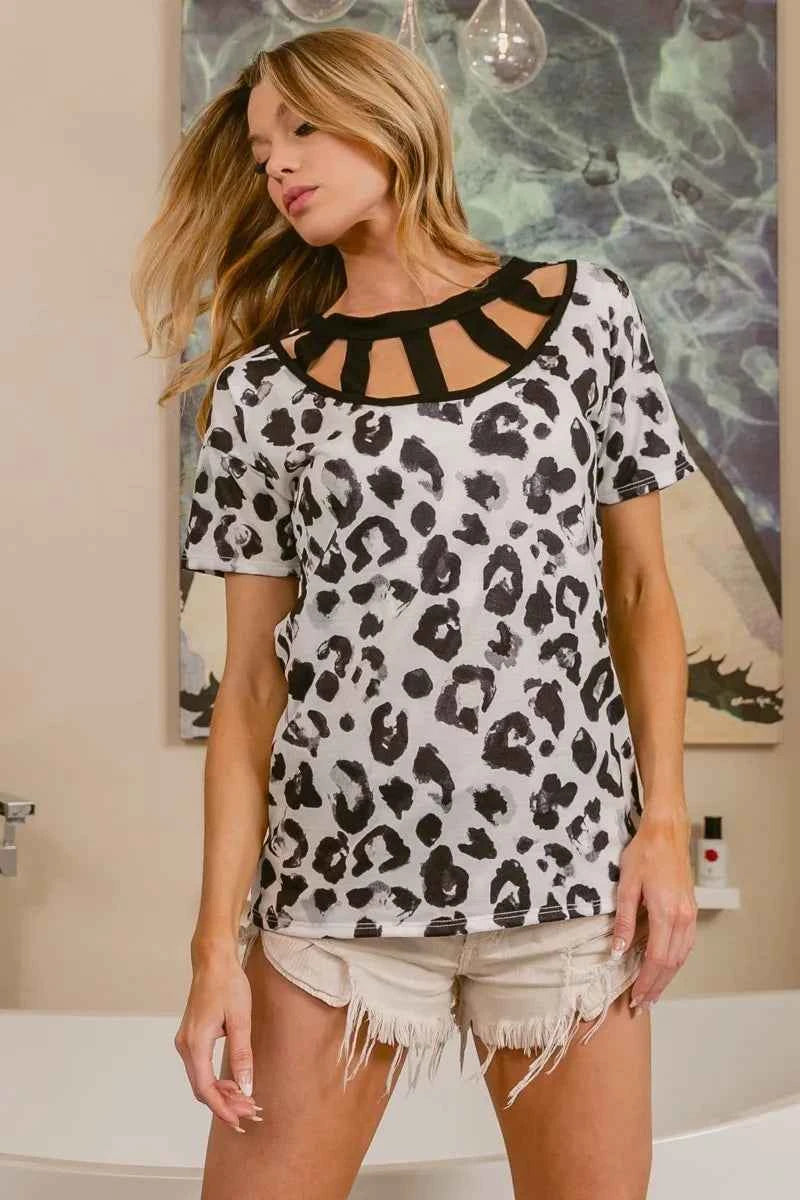 BiBi Leopard Print Front Top With Straps Detailed Front BiBi Leopard Print Front Top With Straps Detailed Front
