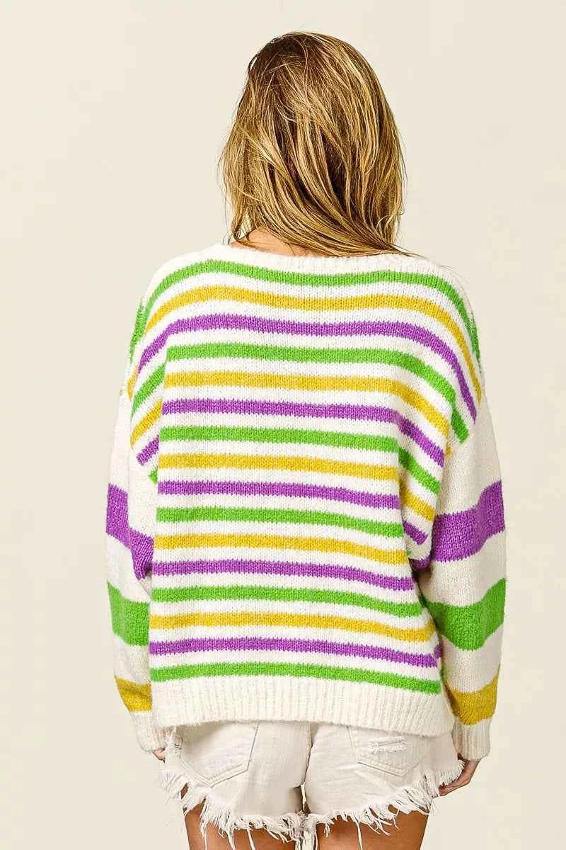 BiBi Mardi Gras Colors Stripe Comfy Sweater BiBi Mardi Gras Colors Stripe Comfy Sweater