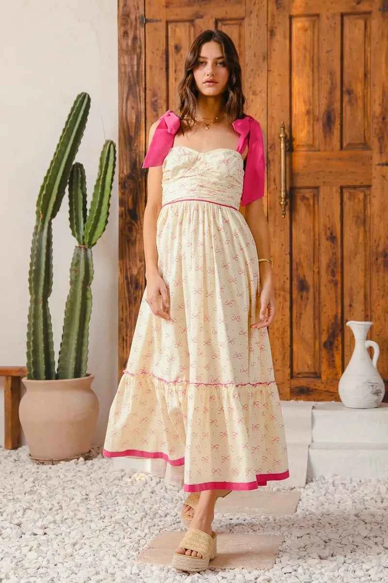 SO ME Ribbon Flowy Maxi Dress with Contrast Trim SO ME Ribbon Flowy Maxi Dress with Contrast Trim