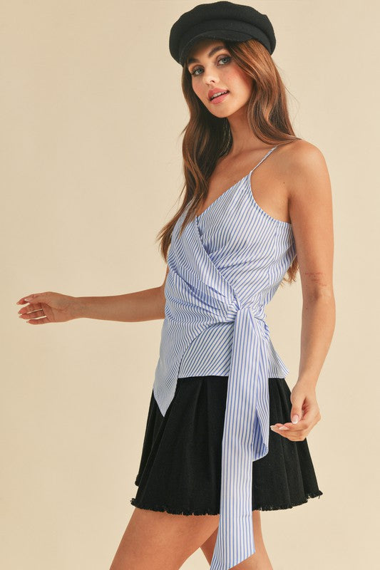 Aemi + Co Side Knotted Surplice Striped Cami b528ba66-ed7b-4e02-950e-c20ac31e8b2f-Max