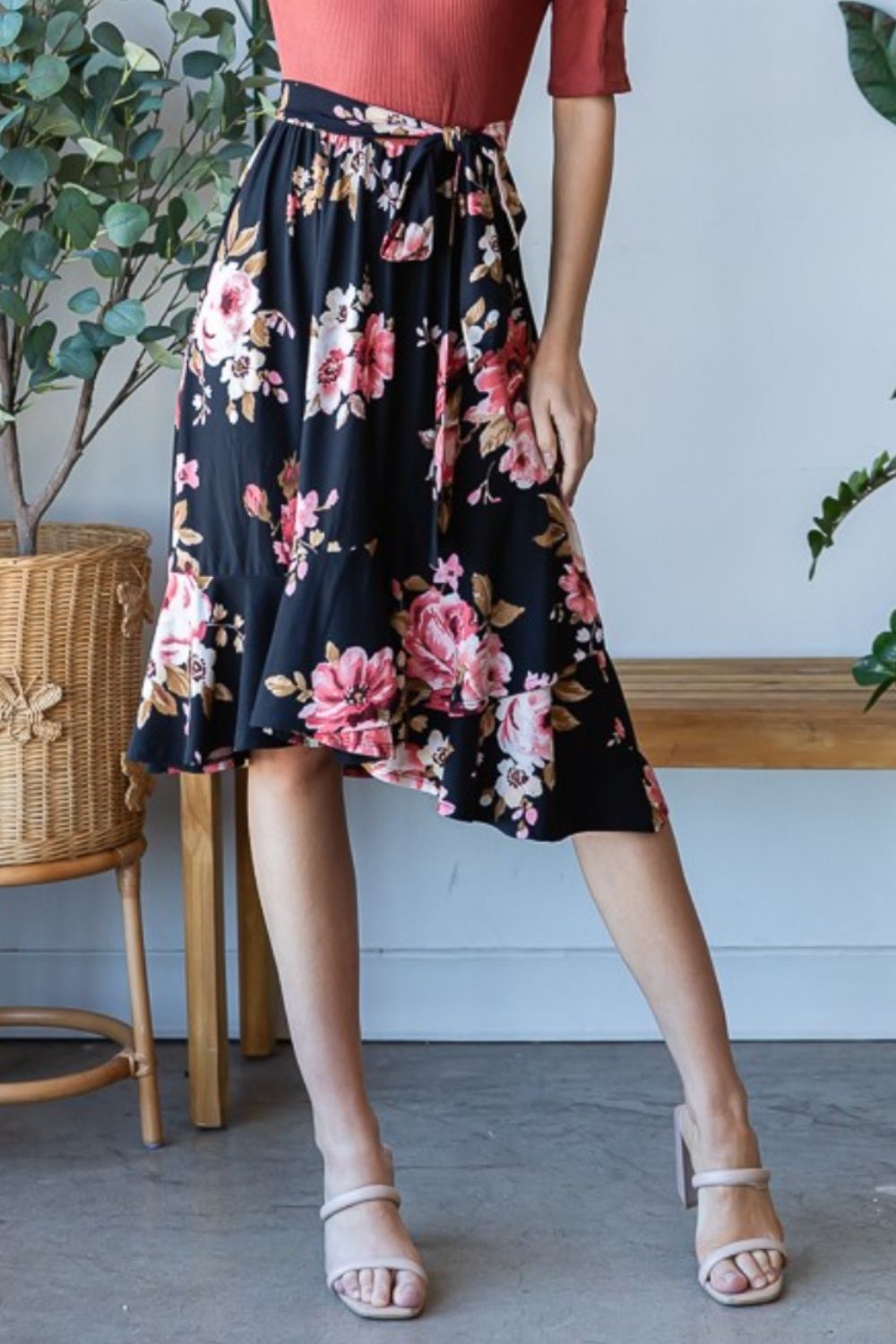 Reborn J Floral Wrap Ruffle Hem Skirt Reborn J Floral Wrap Ruffle Hem Skirt