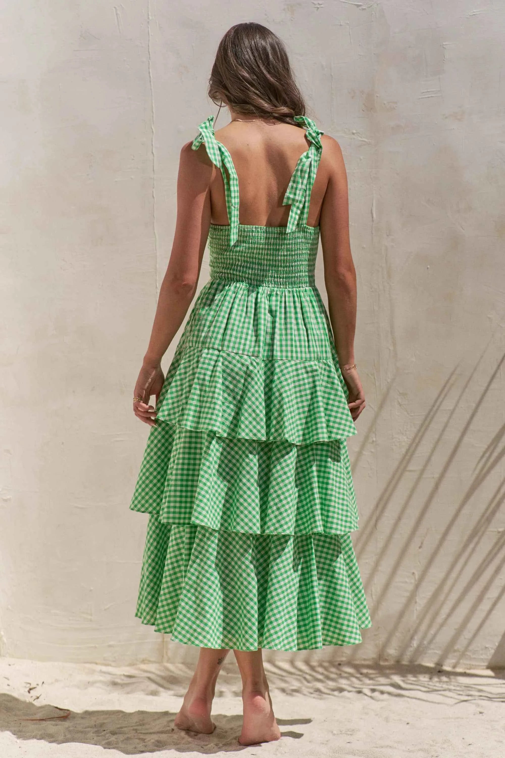 Jade By Jane Sleeveless Gingham Print Tiered Midi Dress Jade By Jane Sleeveless Gingham Print Tiered Midi Dress