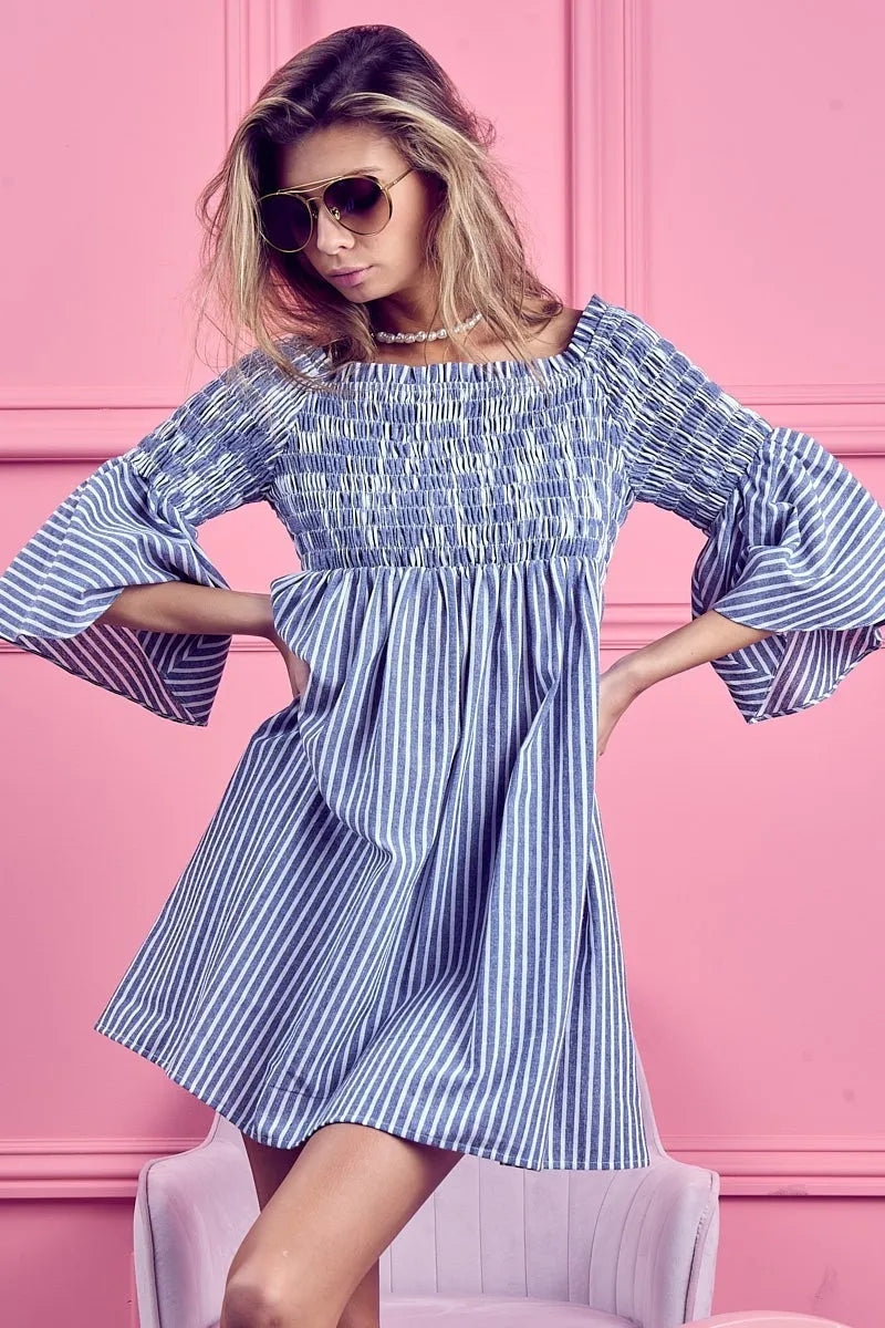 BiBi Smocked Off Shoulder Striped Dress b55b952e80624ba2af2436baf9f63236-Max-Origin