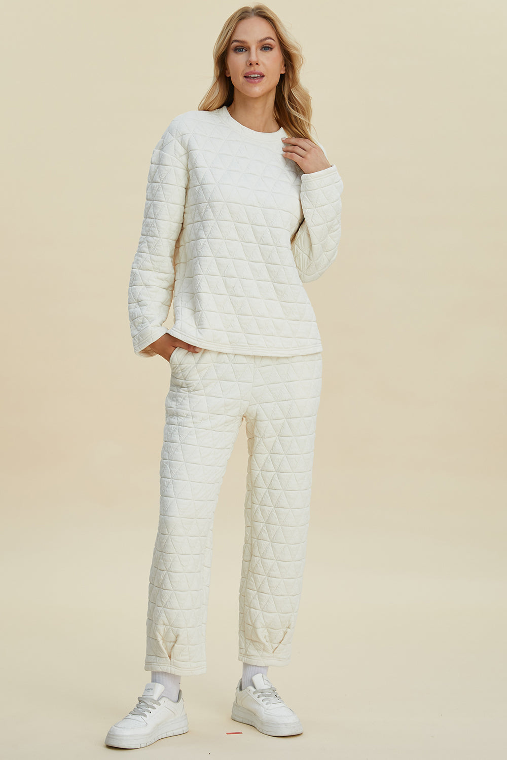 Double Take Full Size Texture Round Neck Long Sleeve Top and Pants Set Double Take Full Size Texture Round Neck Long Sleeve Top and Pants Set