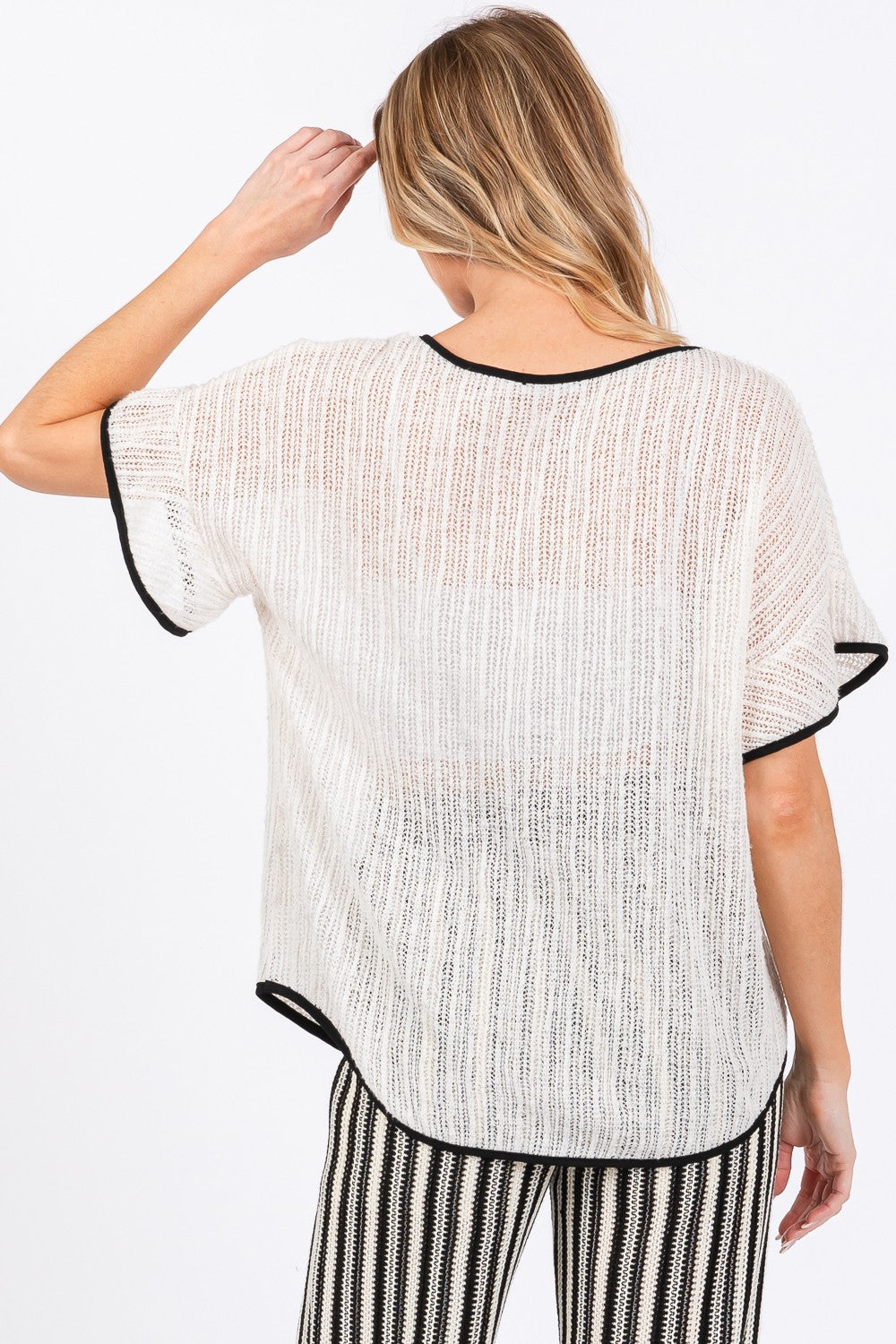 GeeGee Contrast Trim Short Sleeve Knit Cover Up GeeGee Contrast Trim Short Sleeve Knit Cover Up - TopFashionHQ