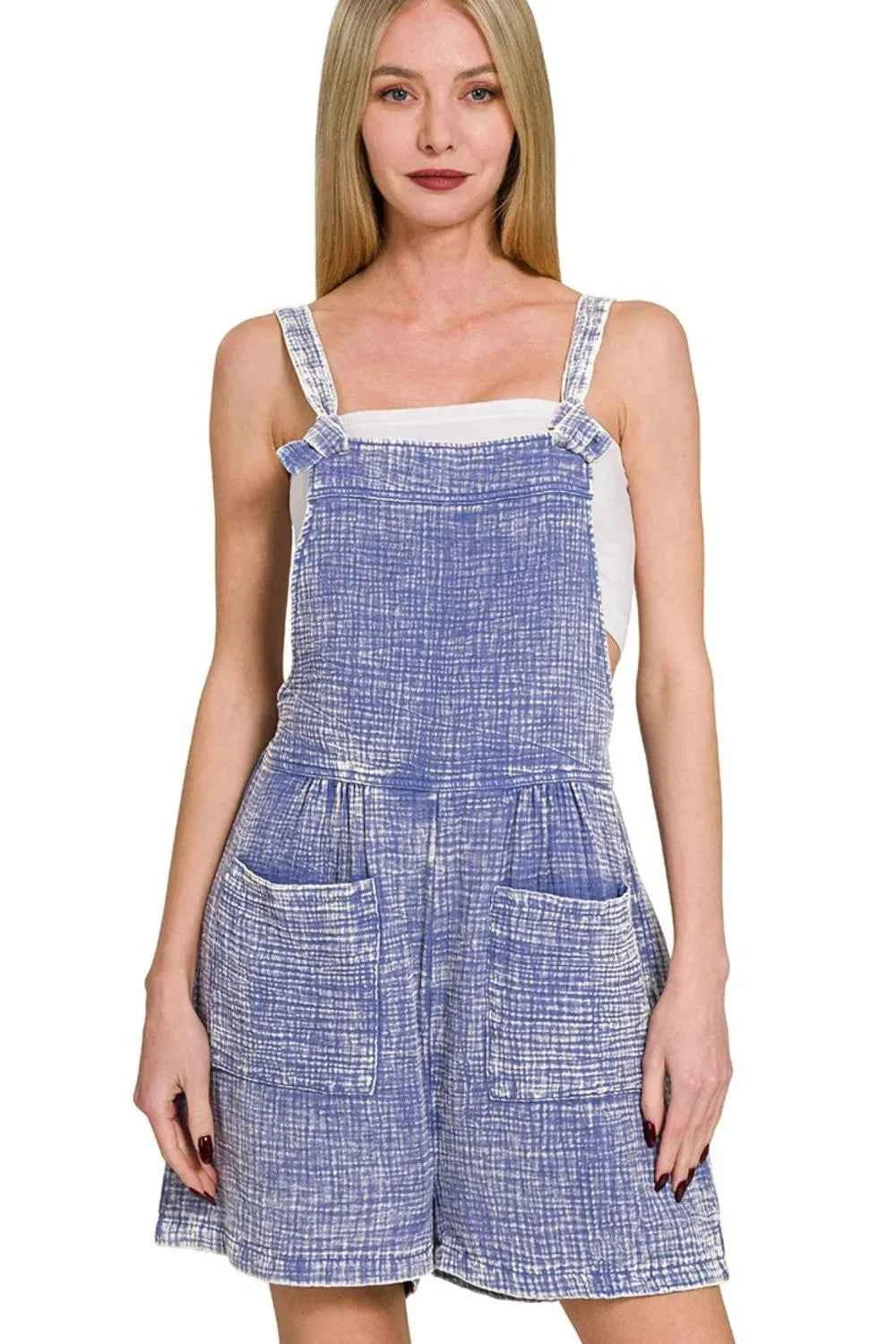 Zenana Woven Double Gauze Acid Washed Romper Zenana Woven Double Gauze Acid Washed Romper