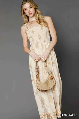 Umgee Smocked Printed Wide Leg Jumpsuit