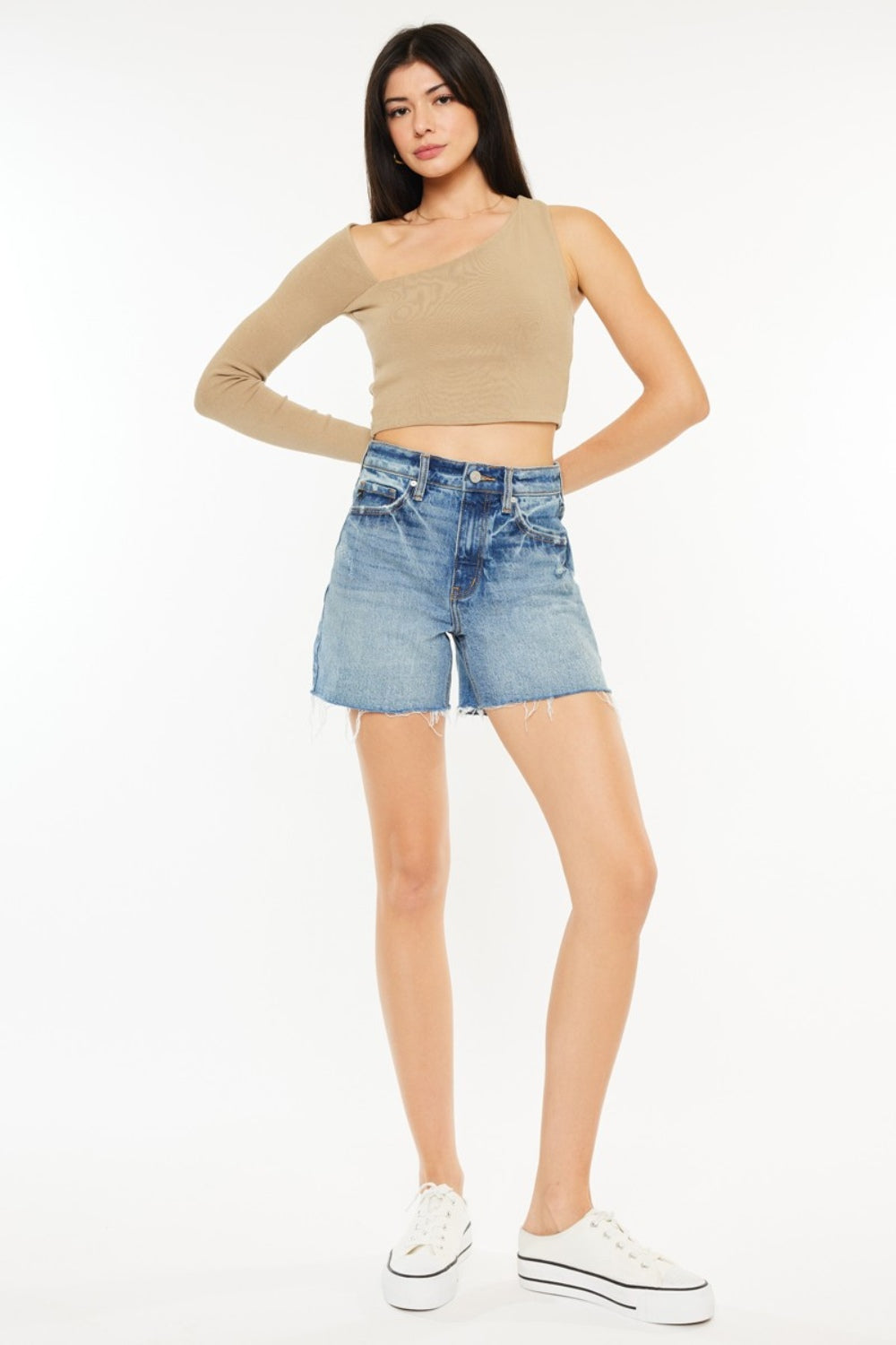 Kancan Full Size Raw Hem High Waist Denim Shorts Kancan Full Size Raw Hem High Waist Denim Shorts - TopFashionHQ