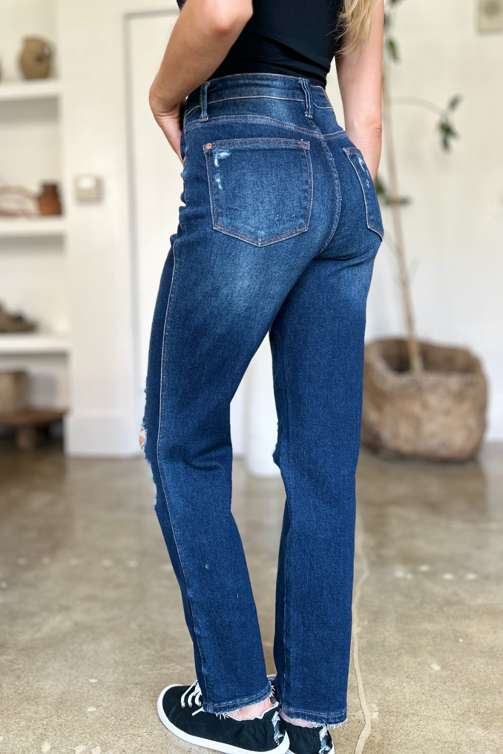 Judy Blue Full Size High Waist Rigid Magic Heavy Destroy Straight Jeans Judy Blue Full Size High Waist Rigid Magic Heavy Destroy Straight Jeans - TopFashionHQ