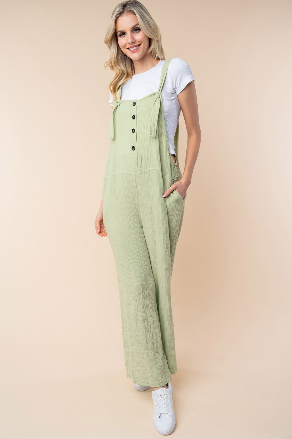 White Birch Texture Sleeveless Wide Leg Jumpsuit White Birch Texture Sleeveless Wide Leg Jumpsuit