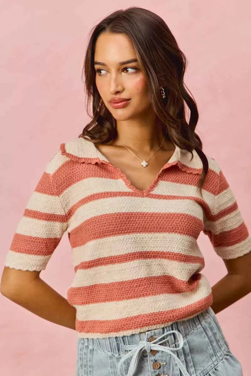 SO ME Stripe Short Sleeve Cropped Sweater SO ME Stripe Short Sleeve Cropped Sweater