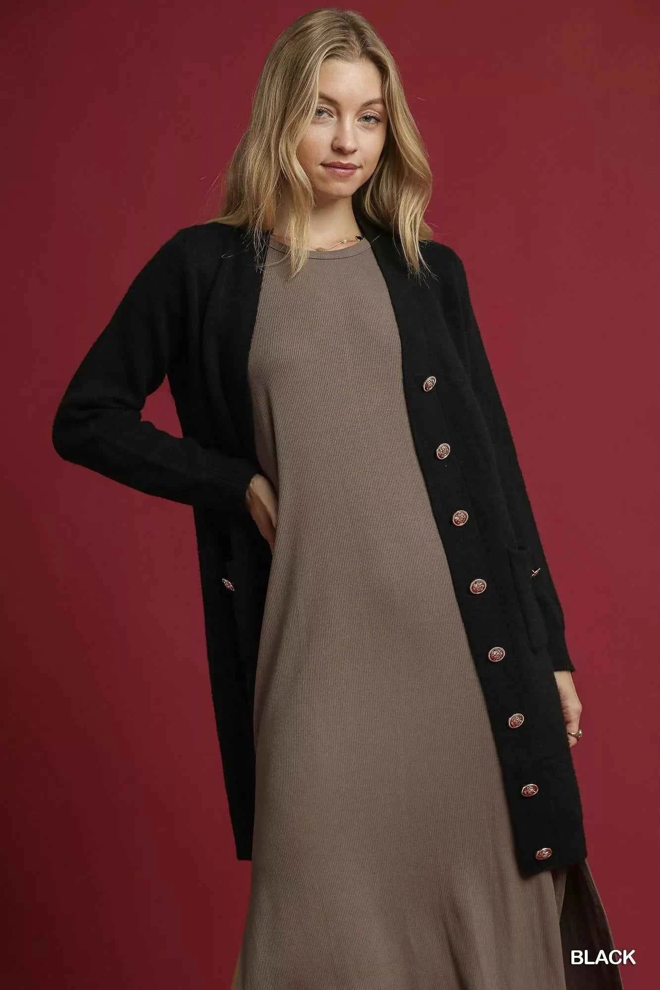 Umgee Button-Down Longline Sweater Cardigan with Front Pockets Umgee Button-Down Longline Sweater Cardigan with Front Pockets