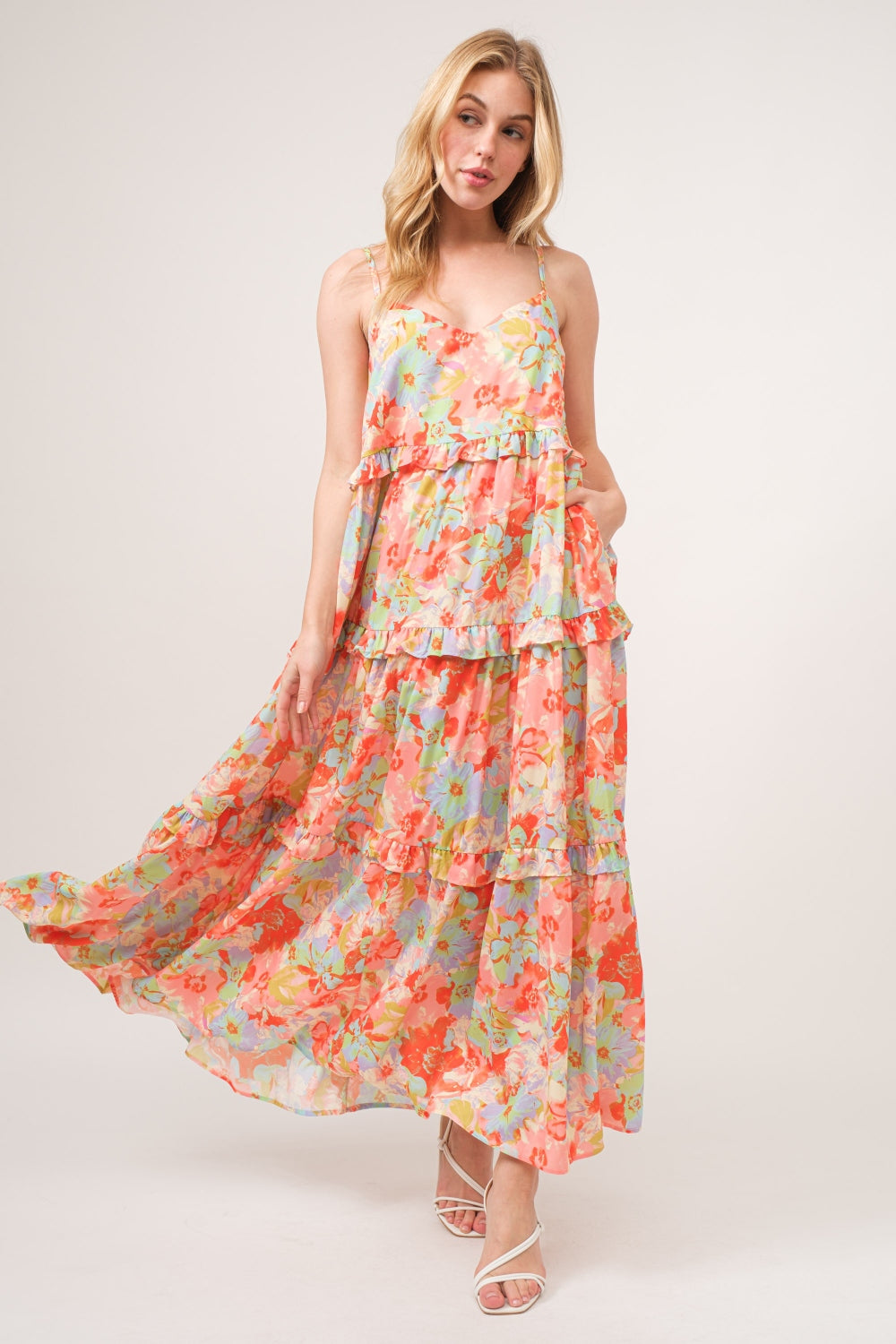 And The Why Floral Ruffled Tiered Maxi Cami Dress And The Why Floral Ruffled Tiered Maxi Cami Dress - TopFashionHQ