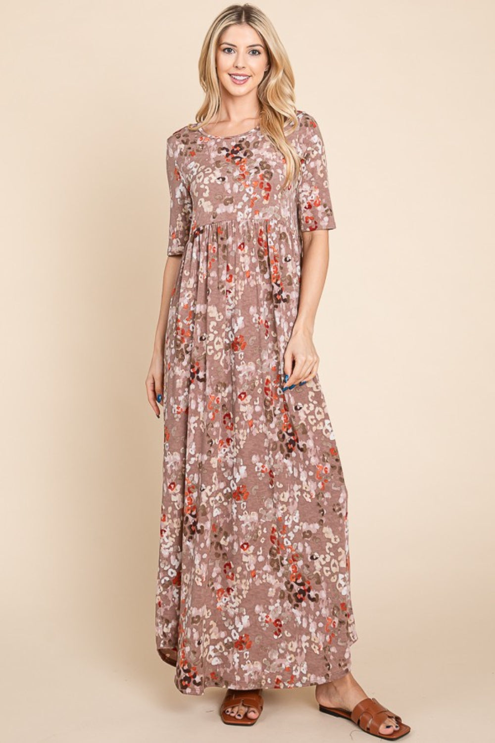 BOMBOM Printed Shirred Maxi Dress BOMBOM Printed Shirred Maxi Dress - TopFashionHQ