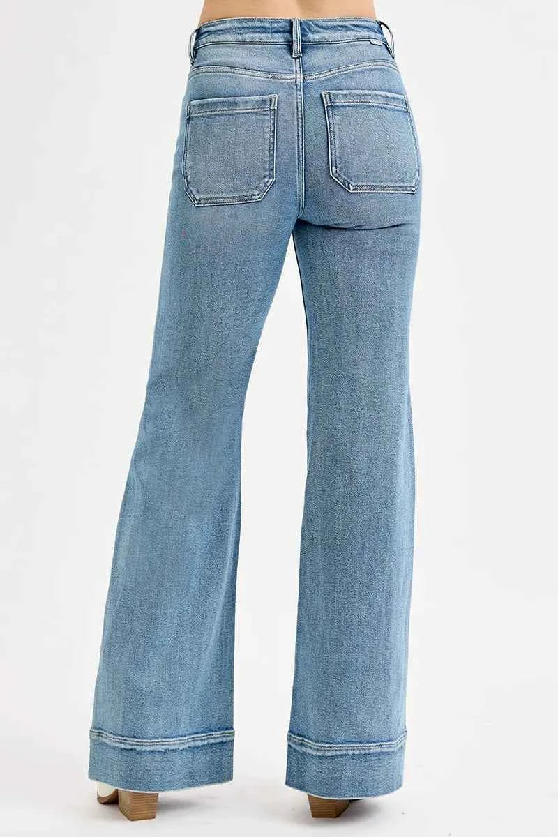 RISEN Full Size High Rise Wide Flare Patch Pocket Jeans Plus Size RISEN Full Size High Rise Wide Flare Patch Pocket Jeans Plus Size