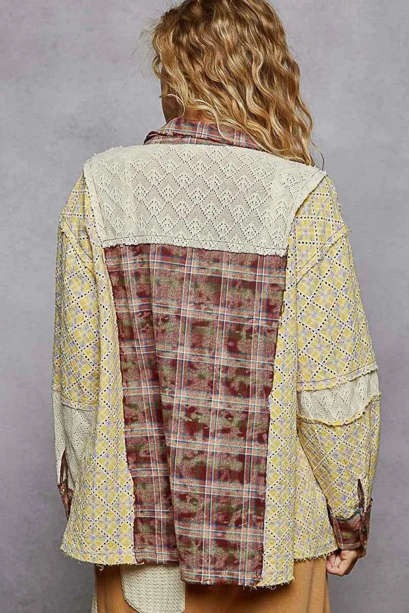 POL Studded Contrast Plaid Long Sleeve Shirt POL Studded Contrast Plaid Long Sleeve Shirt